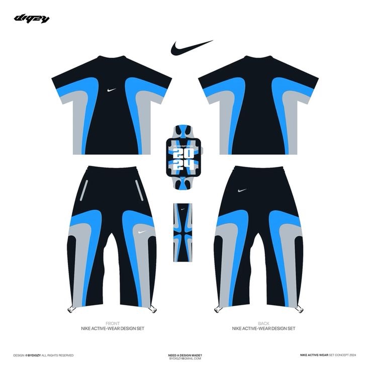 Nike activewear set concept, front and back flats, by Digzy